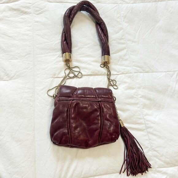 NWOT Cynthia Rowley Burgundy Leather Runway Shoulder Crossbody Bag Tassel Detail - Picture 3 of 7